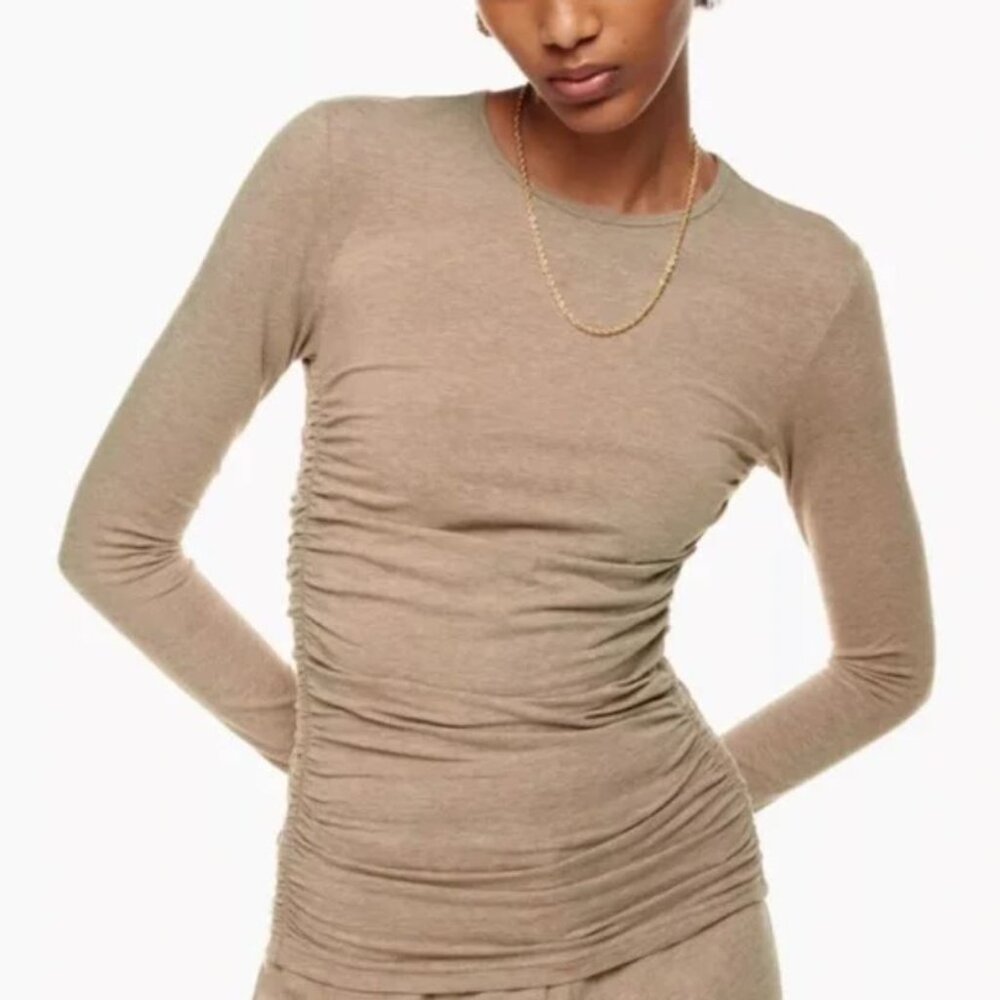 Aritzia TNA Chill Malibu Long Sleeve Top in Beige/Taupe Like New!
